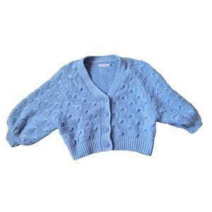 Shoedazzle Women's Cropped Sweater Periwinkle Blue Cardigan 3/4 Sleeves Size L‎